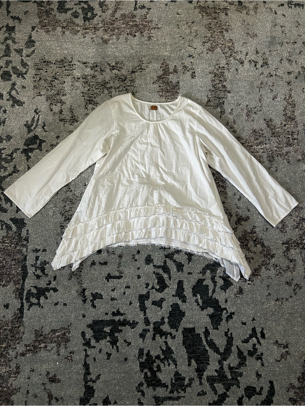 White Long-Sleeve Ruffle Hem Tunic